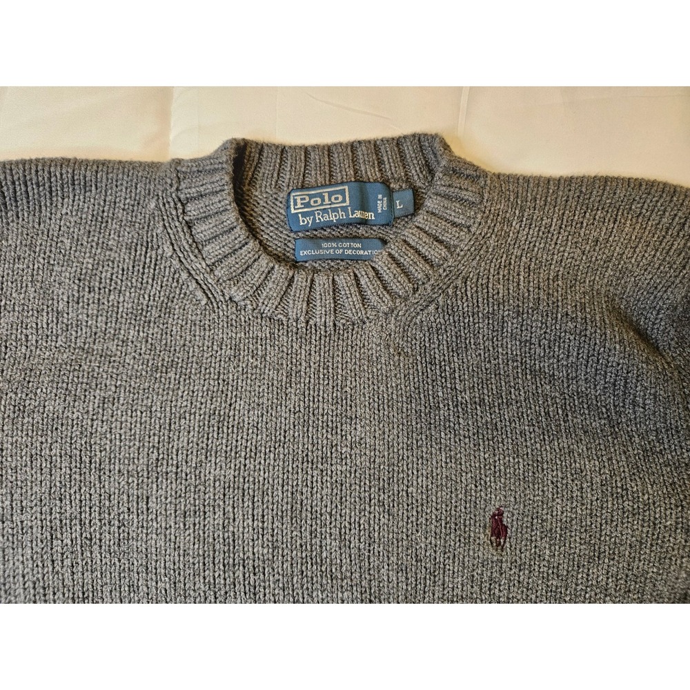 Polo Ralph Lauren Mens Grey Cotton Shaker Stitch Crewneck Sweater Large